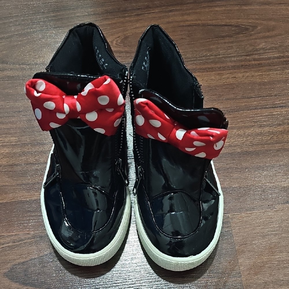 Disney Black Patent Shoes with Red Polka Dot Bow